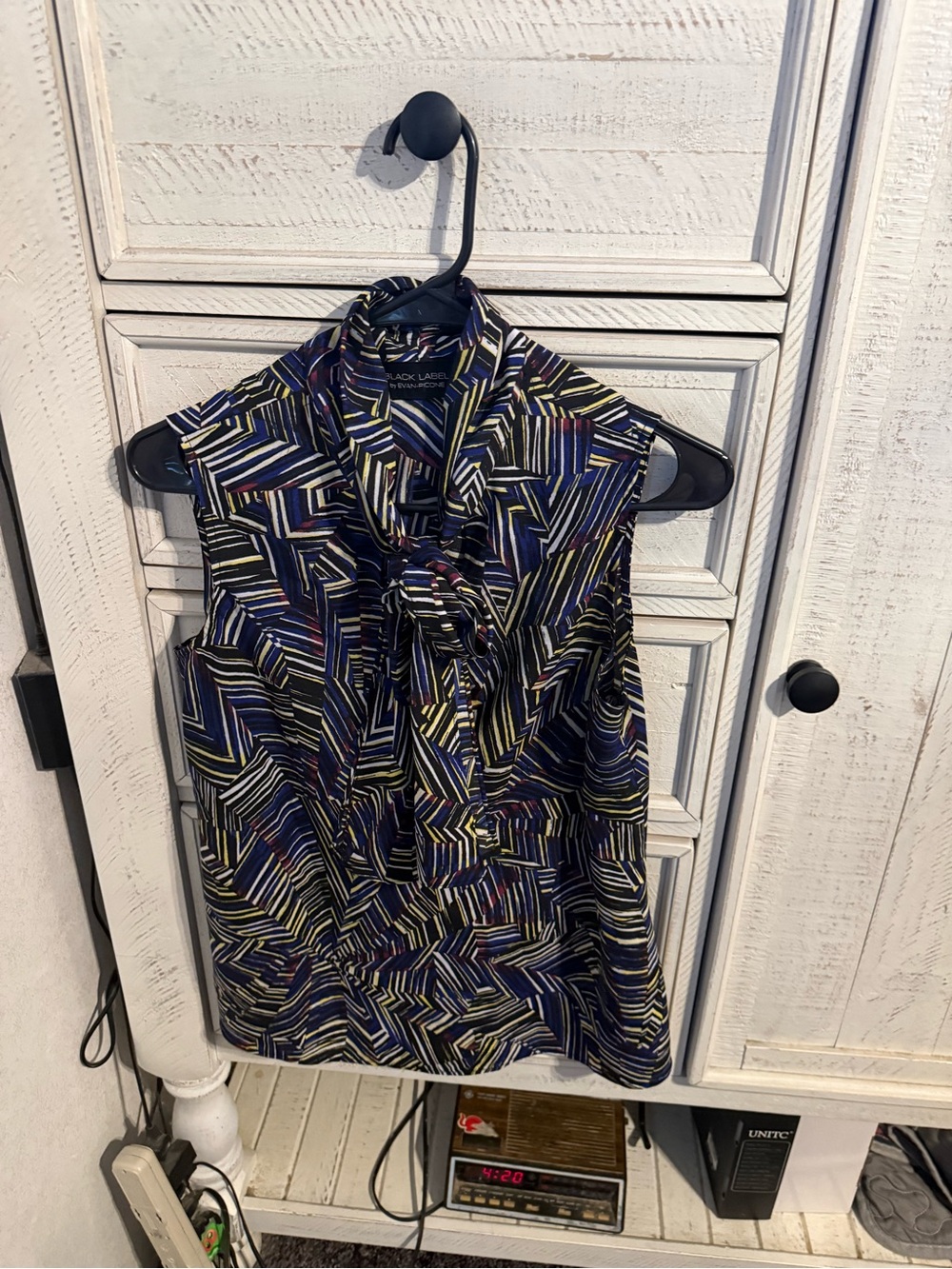 Black Label Girls' Navy and Yellow Geometric Tie-Neck Dress
